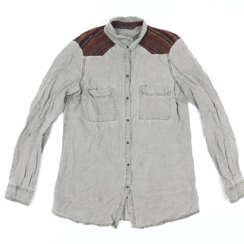 Zara Women's Grey Button-Up Shirt M, Lyocell