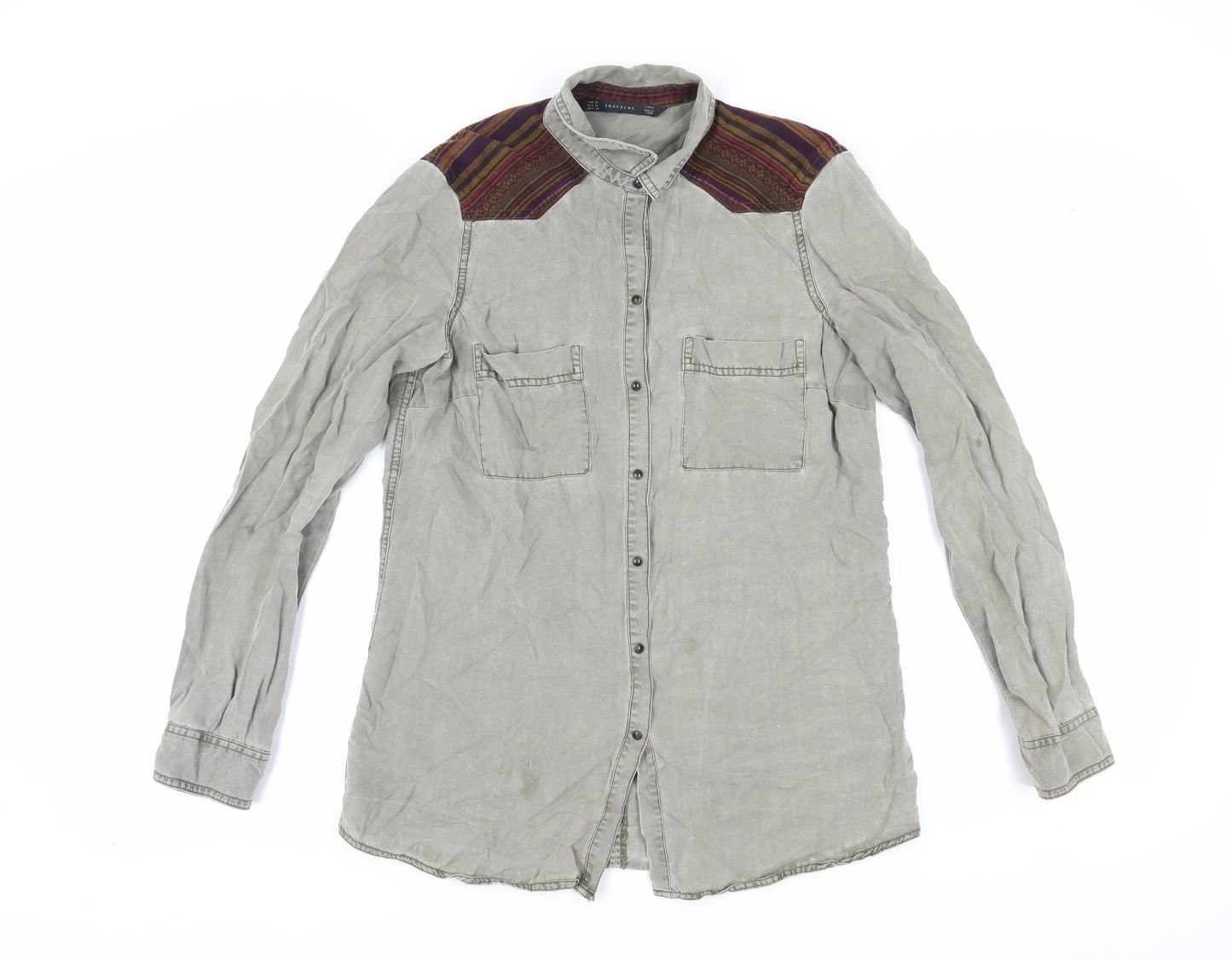 Zara Women's Grey Button-Up Shirt M, Lyocell