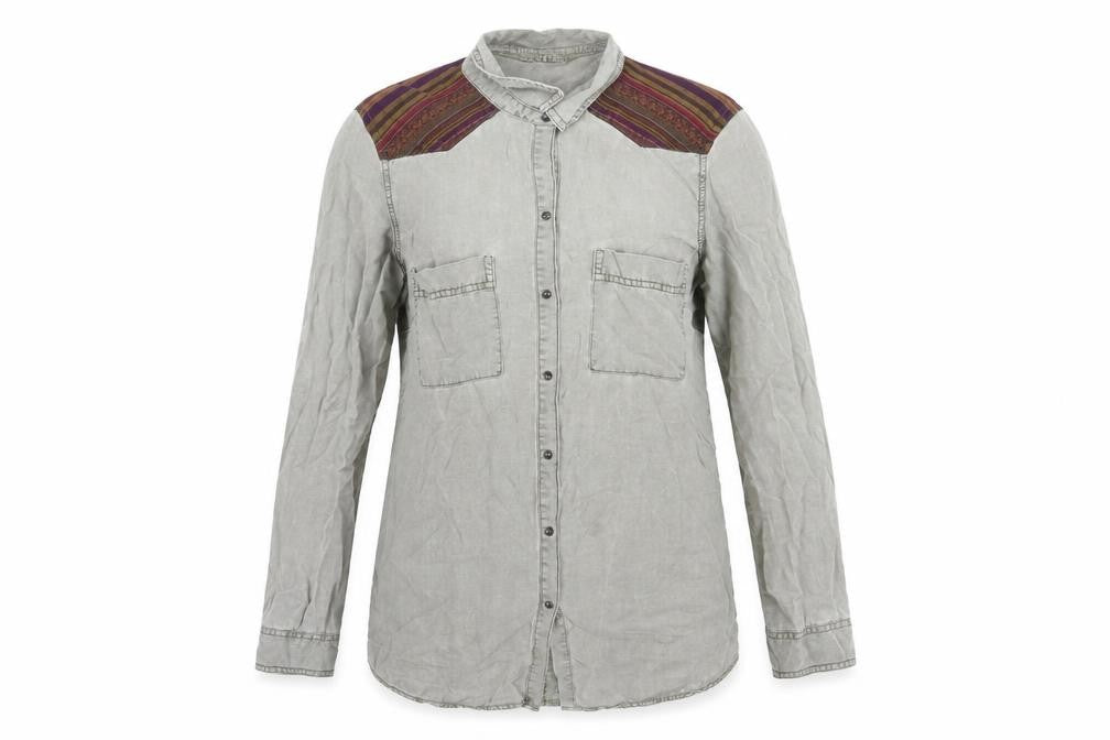 Front view of Zara Women's Grey Button-Up Shirt M, Lyocell