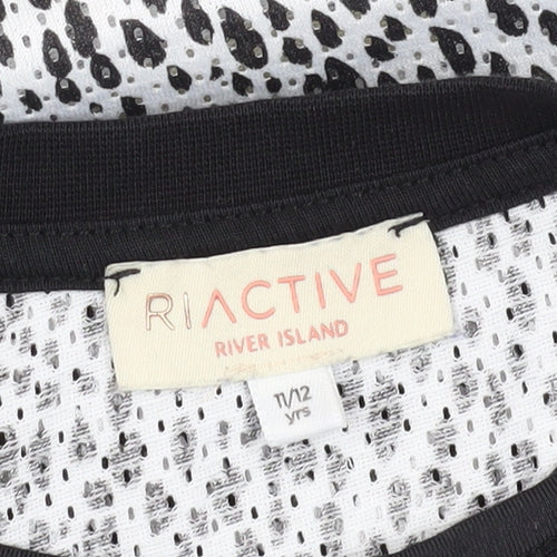 River Island Girls Black White Animal Print T-Shirt 11-12