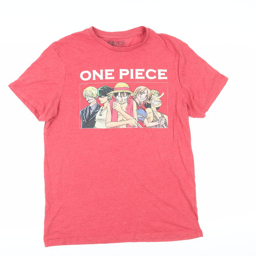 One Piece Men's Red Anime T-Shirt, Size L, Crew Neck