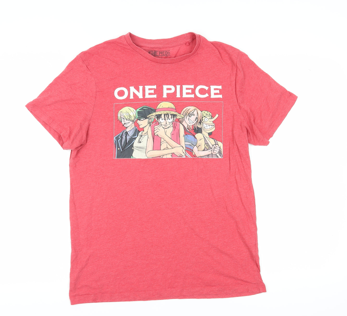 One Piece Men's Red Anime T-Shirt, Size L, Crew Neck