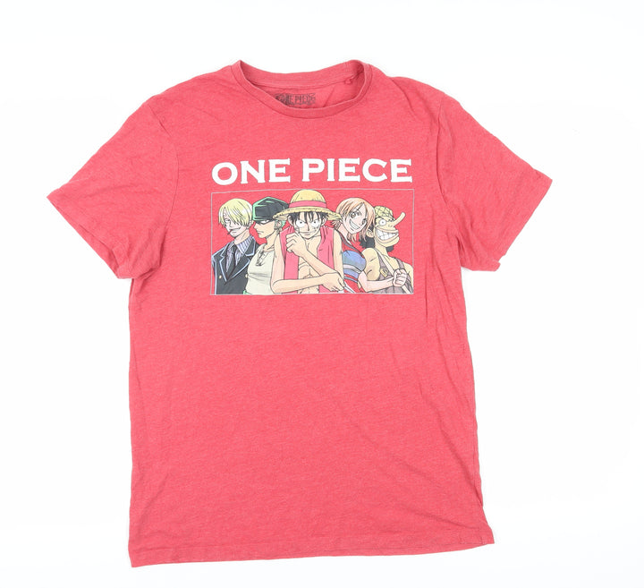 One Piece Men's Red Anime T-Shirt, Size L, Crew Neck