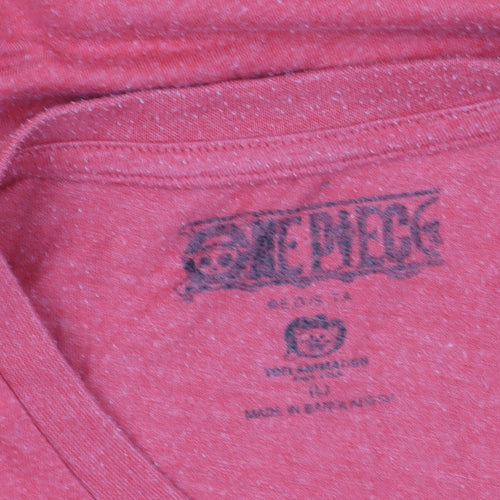 One Piece Men's Red Anime T-Shirt, Size L, Crew Neck
