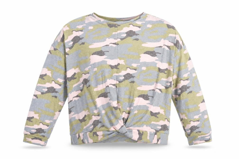 Front view of Marks & Spencer girls’ camouflage sweatshirt 11-12 pullover