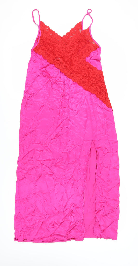 Topshop Women's Pink Lace Slip Dress Size 10