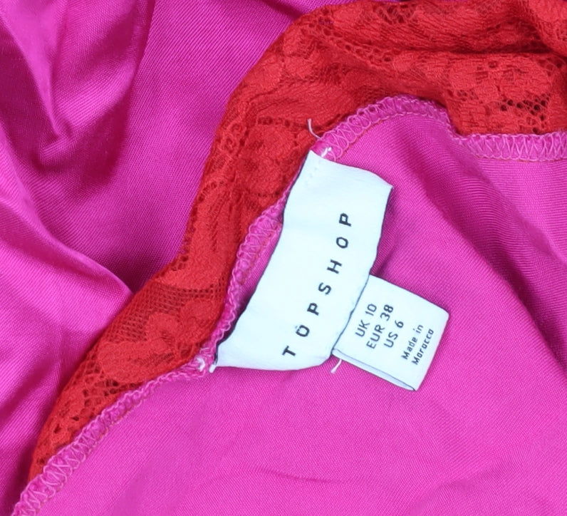 Topshop Women's Pink Lace Slip Dress Size 10
