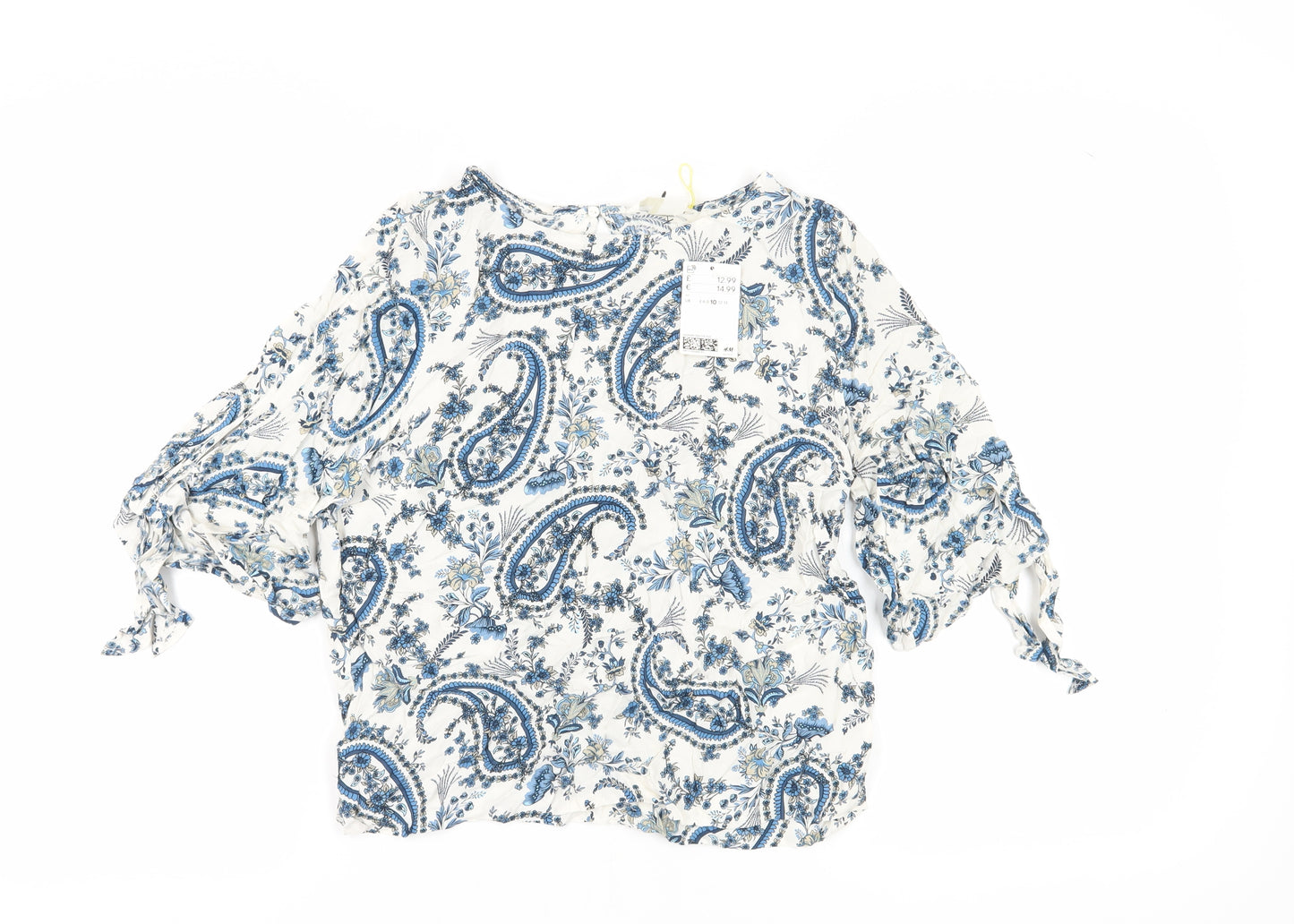 H&M Women's Blue Paisley Tunic Blouse Size 10