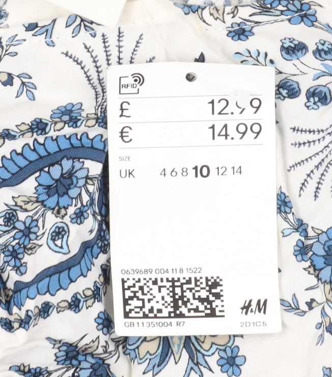 H&M Women's Blue Paisley Tunic Blouse Size 10