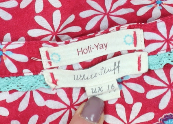 White Stuff Women's Red Floral Blouse, Size 16, Casual