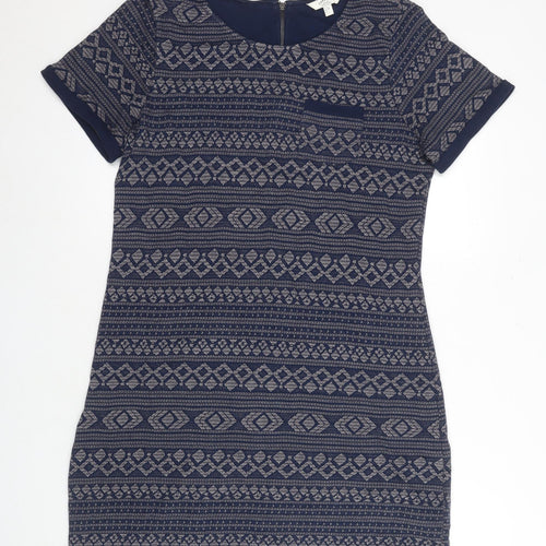 FatFace Women's Blue Geometric Sheath Dress Size 14