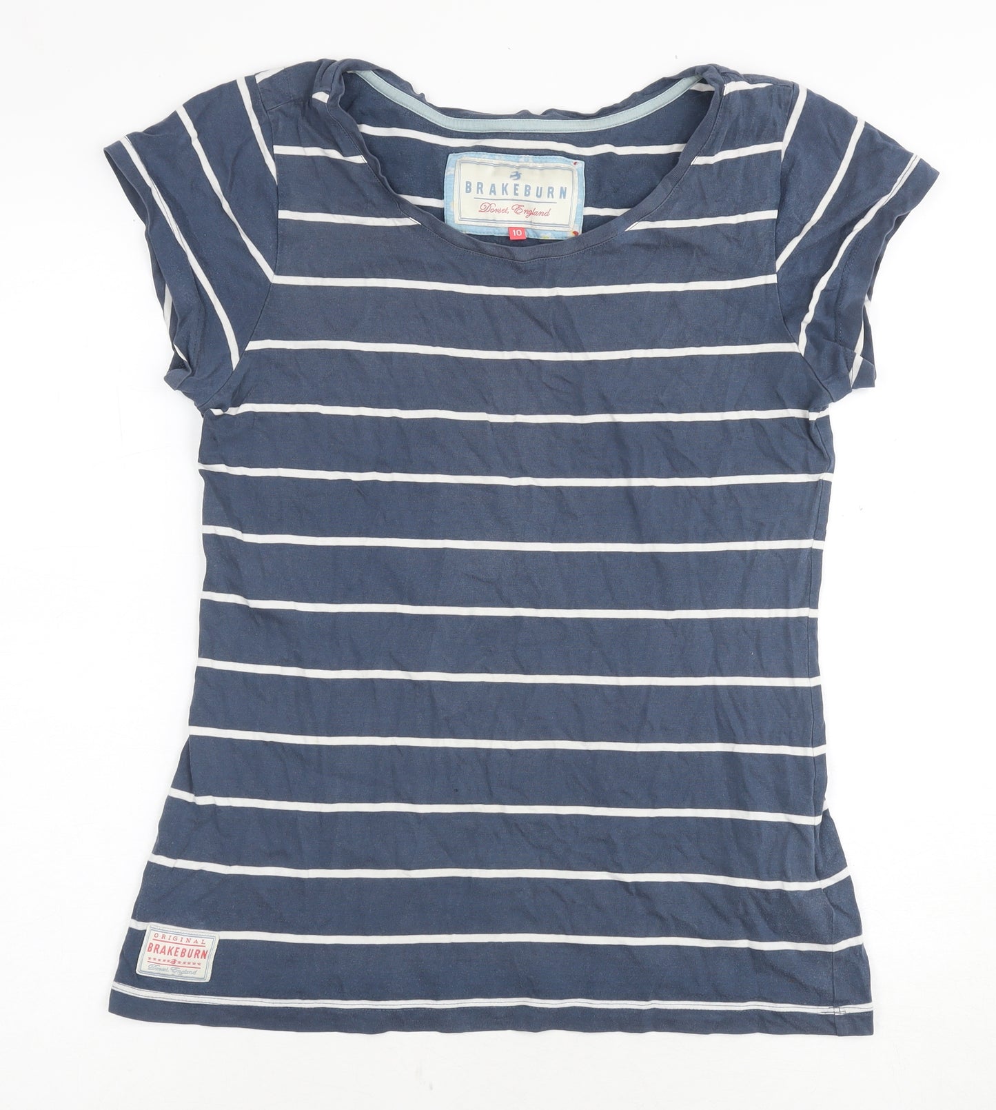 Brakeburn Women's Blue Striped T-Shirt Size 10