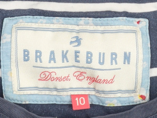 Brakeburn Women's Blue Striped T-Shirt Size 10