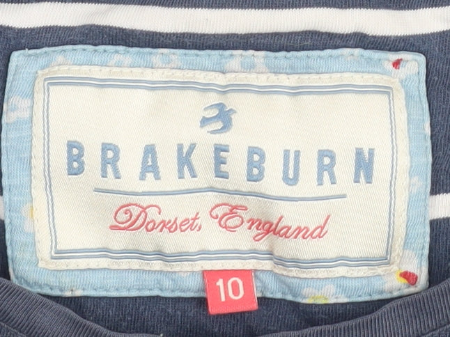 Brakeburn Women's Blue Striped T-Shirt Size 10