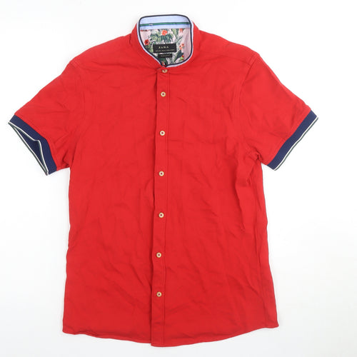 Zara Men's Red Muscle Fit Button-Up Shirt S