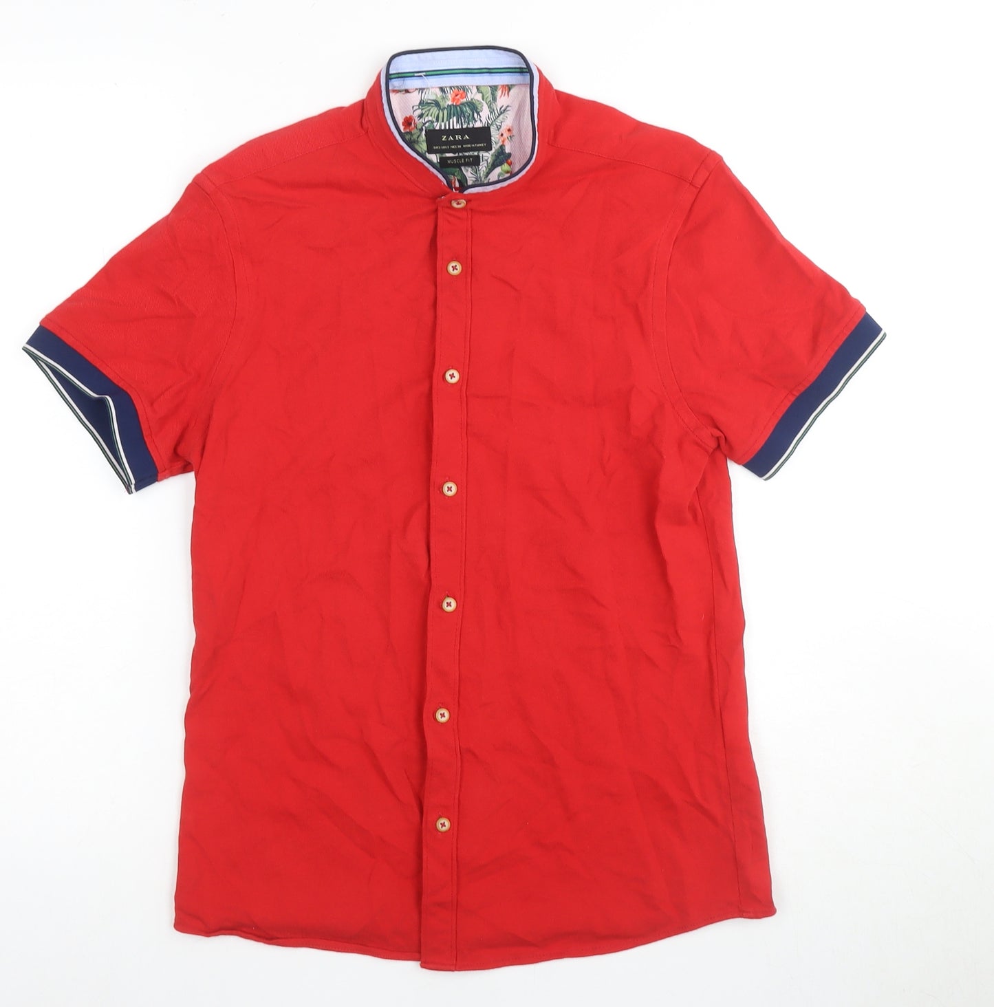 Zara Men's Red Muscle Fit Button-Up Shirt S