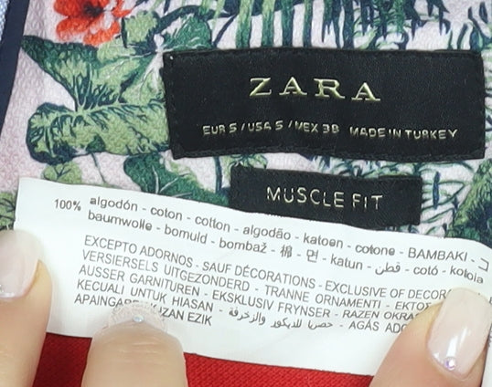 Zara Men's Red Muscle Fit Button-Up Shirt S