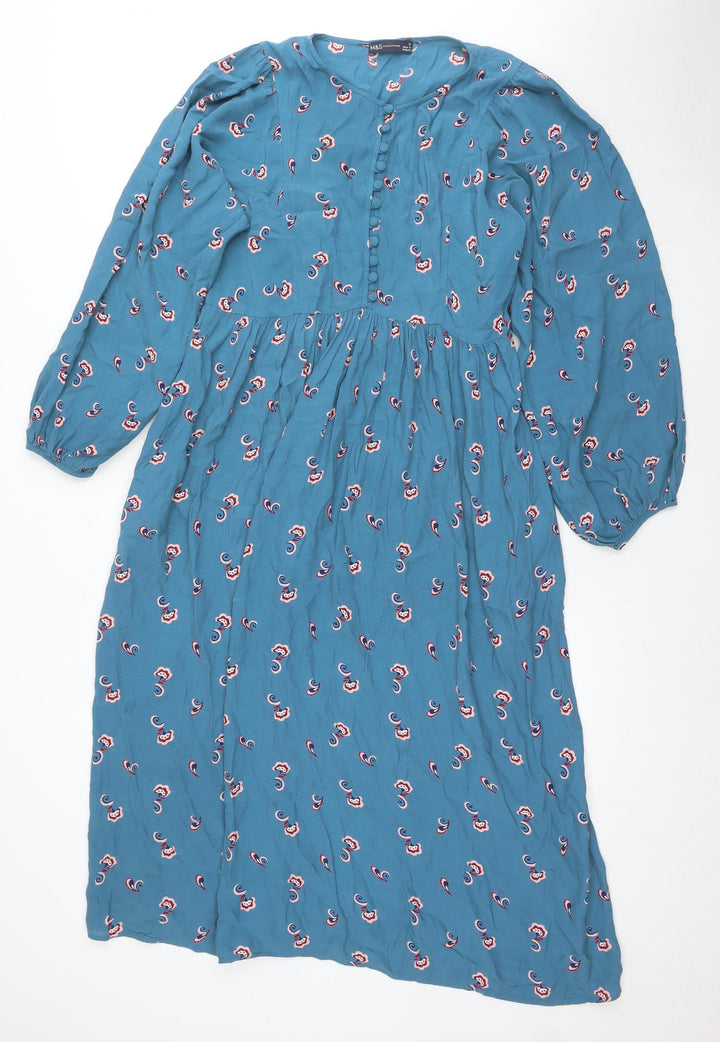 Marks and Spencer Women's Blue Paisley Dress Size 8
