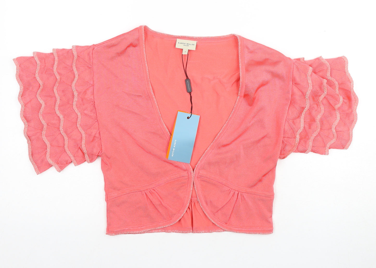 Karen Millen Pink Women's Shrug Jumper Size 2 with Flutter Sleeve