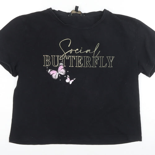 Lipsy Women's Black Cropped T-Shirt L