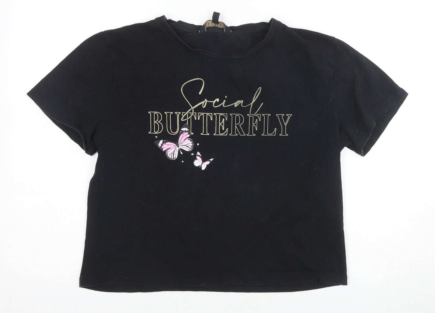 Lipsy Women's Black Cropped T-Shirt L