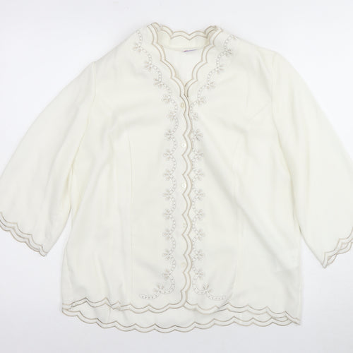 Damart Women’s White Blouse Size 14 3/4 Sleeve Button Fastening