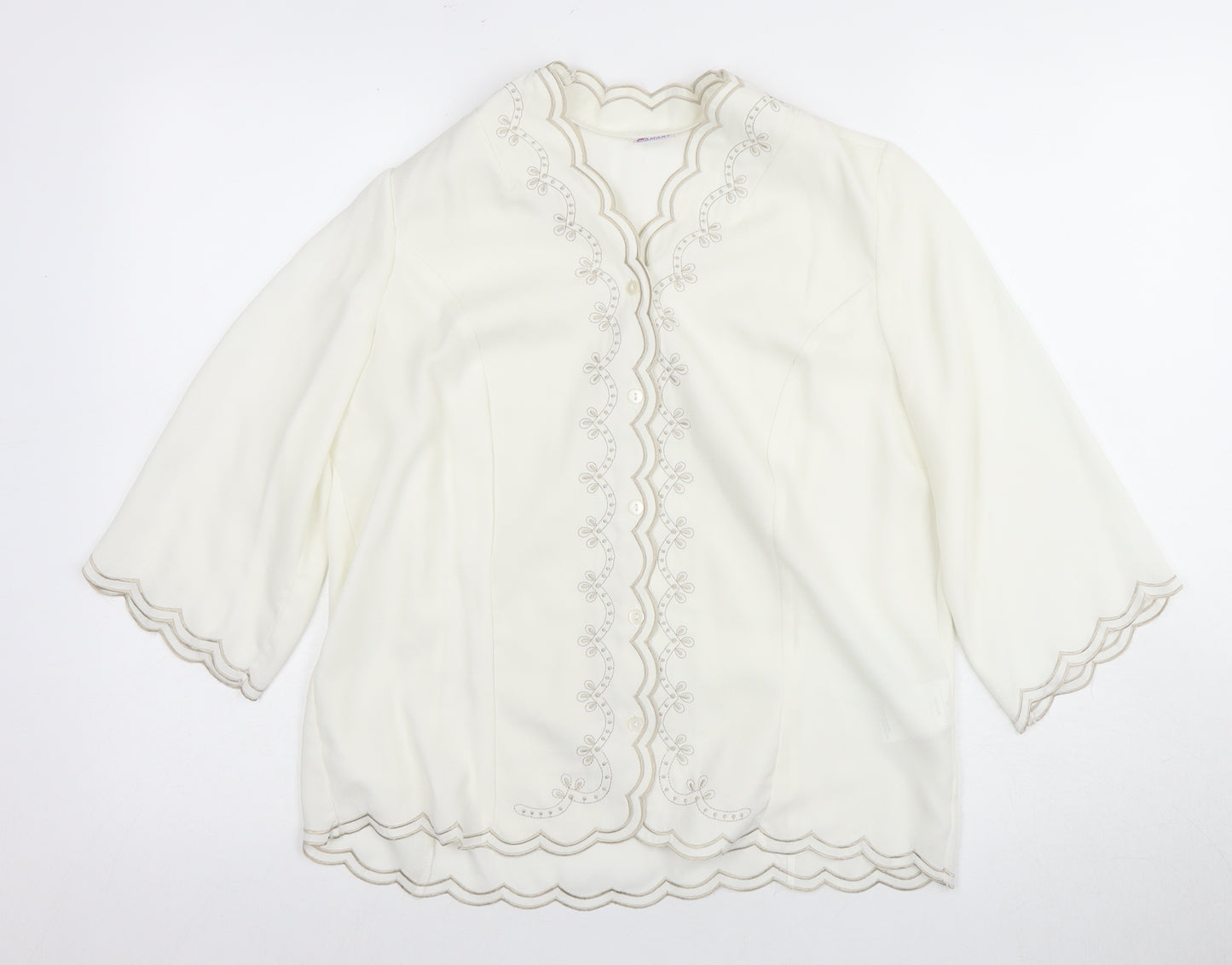 Damart Women’s White Blouse Size 14 3/4 Sleeve Button Fastening