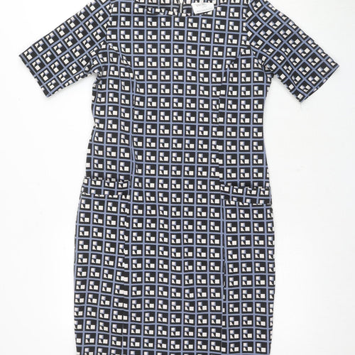 Wallis Women's Black Blue Geometric Shift Dress Size 8