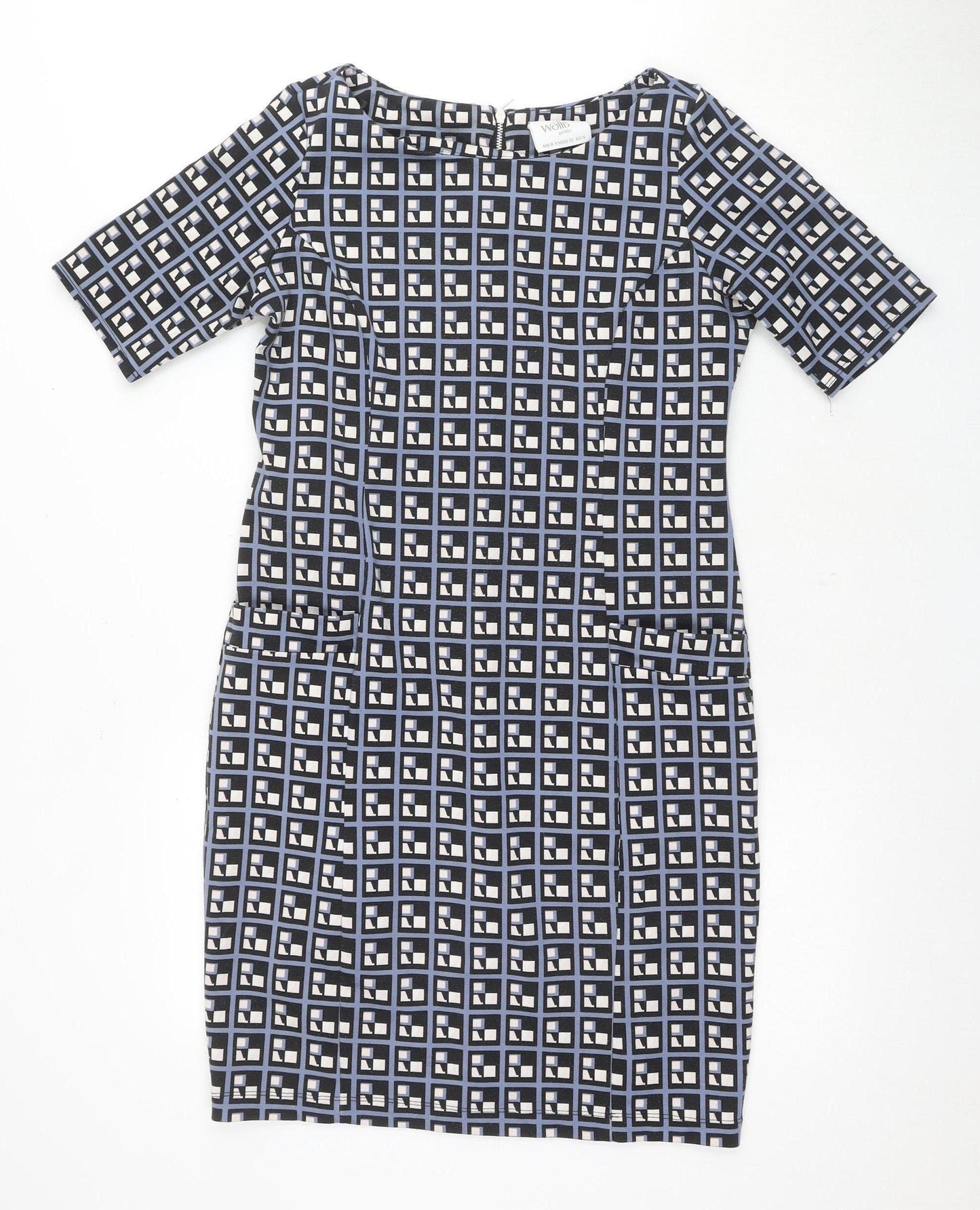 Wallis Women's Black Blue Geometric Shift Dress Size 8