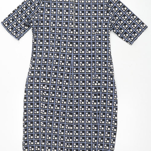 Wallis Women's Black Blue Geometric Shift Dress Size 8
