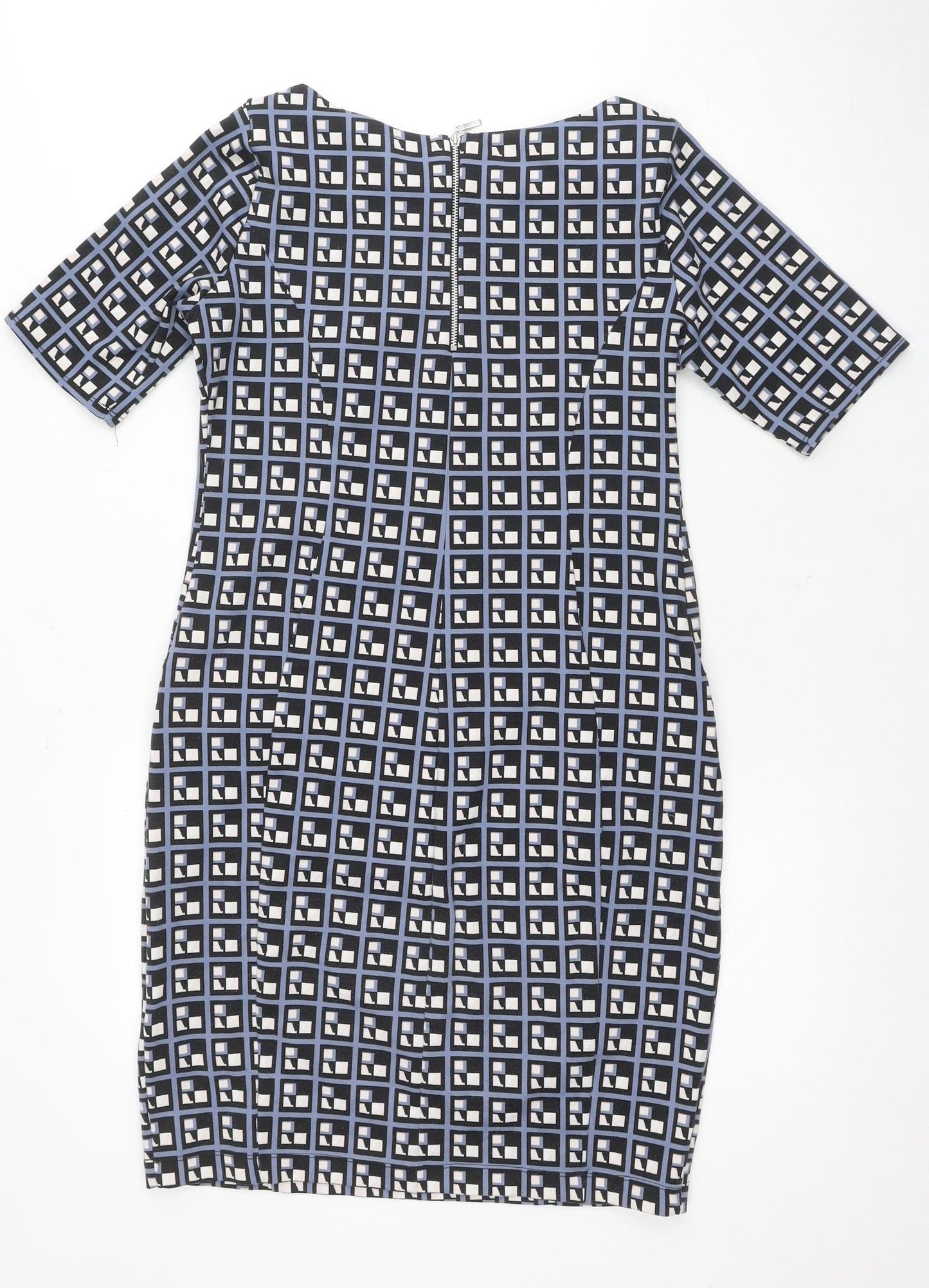 Wallis Women's Black Blue Geometric Shift Dress Size 8