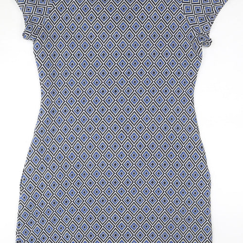 Next Women's Blue Geometric Sheath Dress Size 12