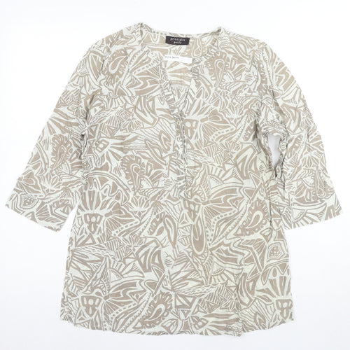 Principles Beige Tunic Women Size 14 V-Neck 3/4 Sleeve