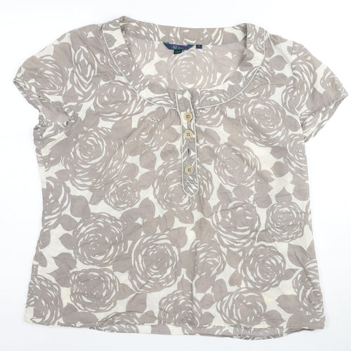 Boden Women's Beige Floral Cotton Henley Button-Up Top