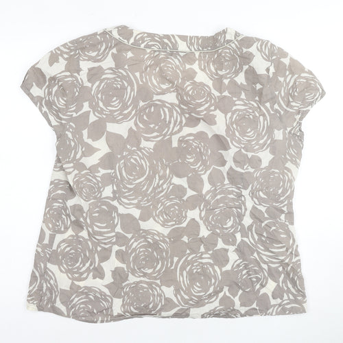Boden Women's Beige Floral Cotton Henley Button-Up Top