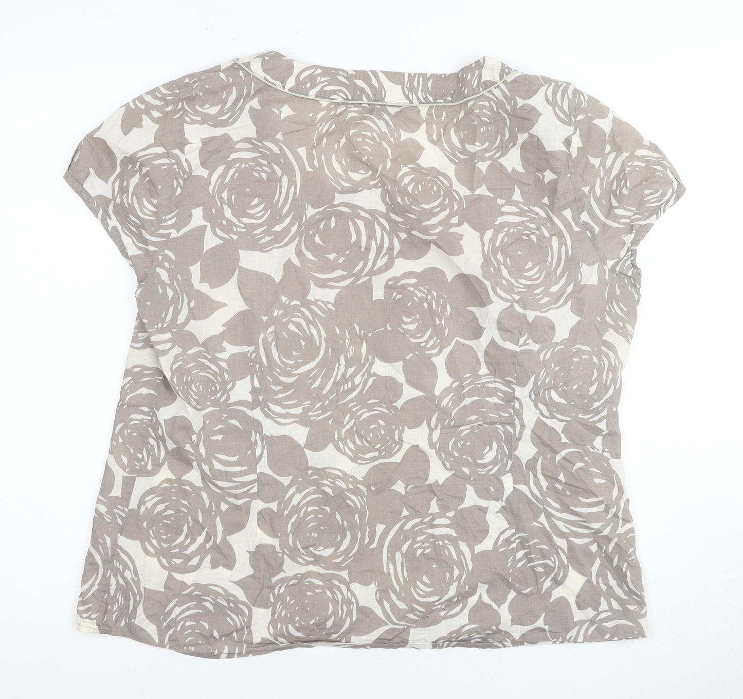 Boden Women's Beige Floral Cotton Henley Button-Up Top