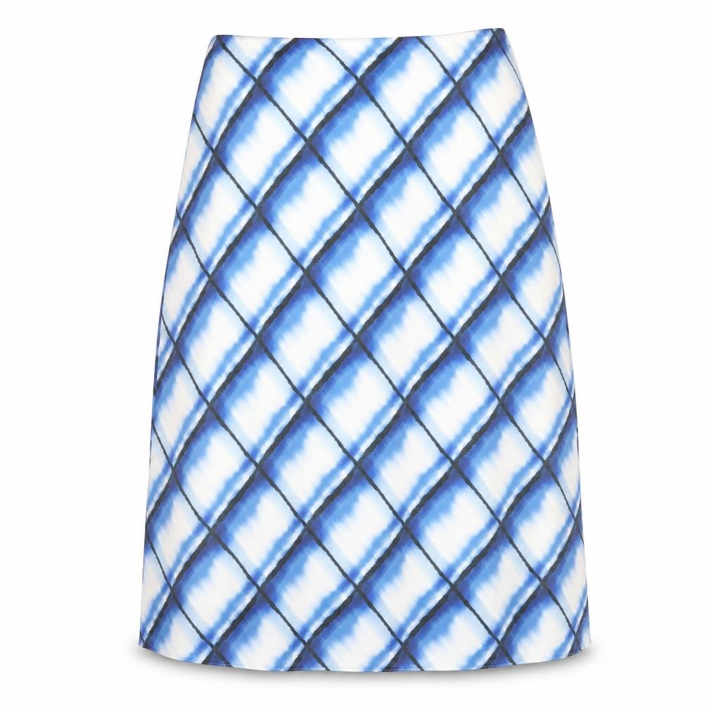 Front view of Marks & Spencer Women's Blue Argyle Skirt, size 18