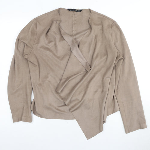 Zara Women's Beige Basic Jacket, Size L, Casual Open Style