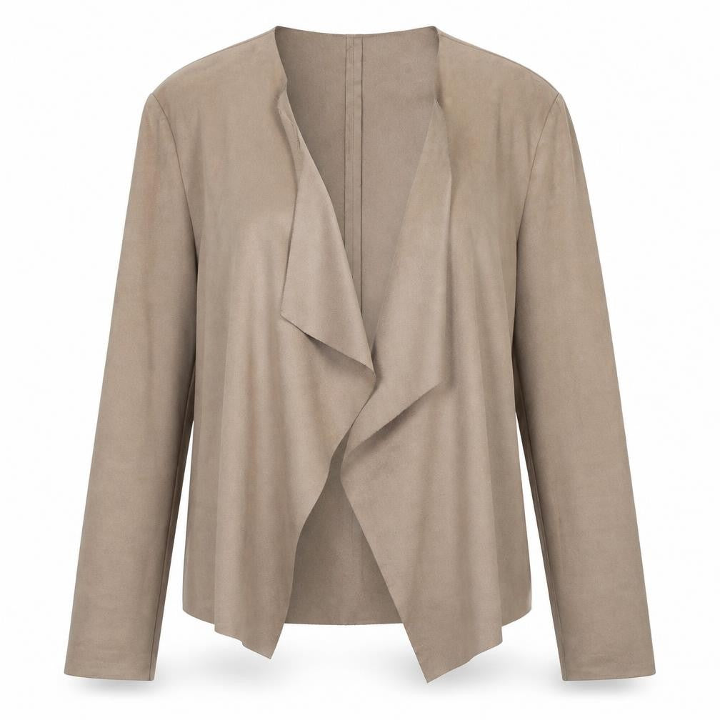 Front view of Zara Women's Beige Basic Jacket, size L, Casual Open Style