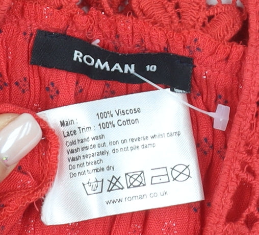 Roman Women's Red Trapeze Dress Size 10 Sleeveless