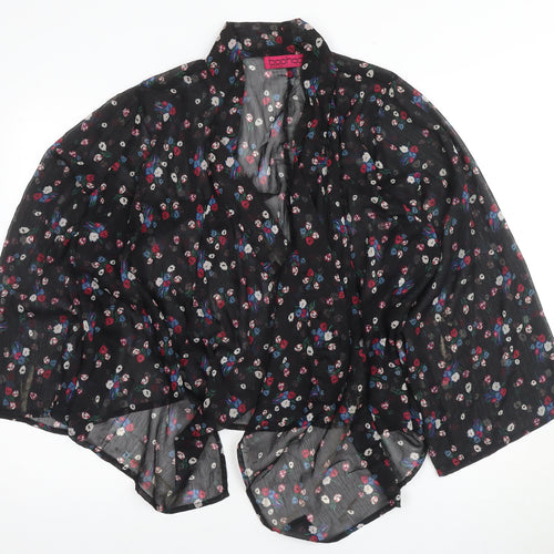 Boohoo Women's Black Kimono Floral Blouse S