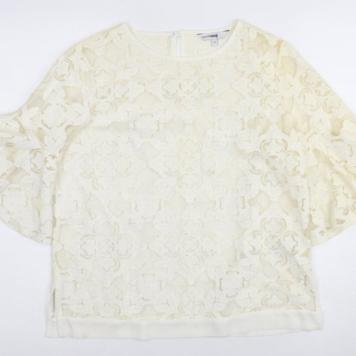 Next Women's Ivory Lace Blouse Size 10 Flutter Sleeve
