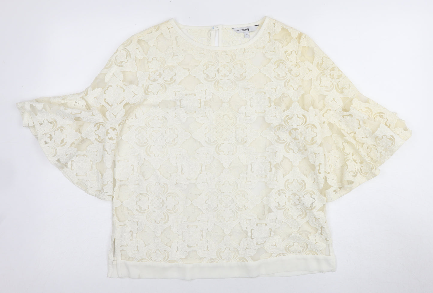 Next Women's Ivory Lace Blouse Size 10 Flutter Sleeve