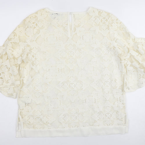 Next Women's Ivory Lace Blouse Size 10 Flutter Sleeve