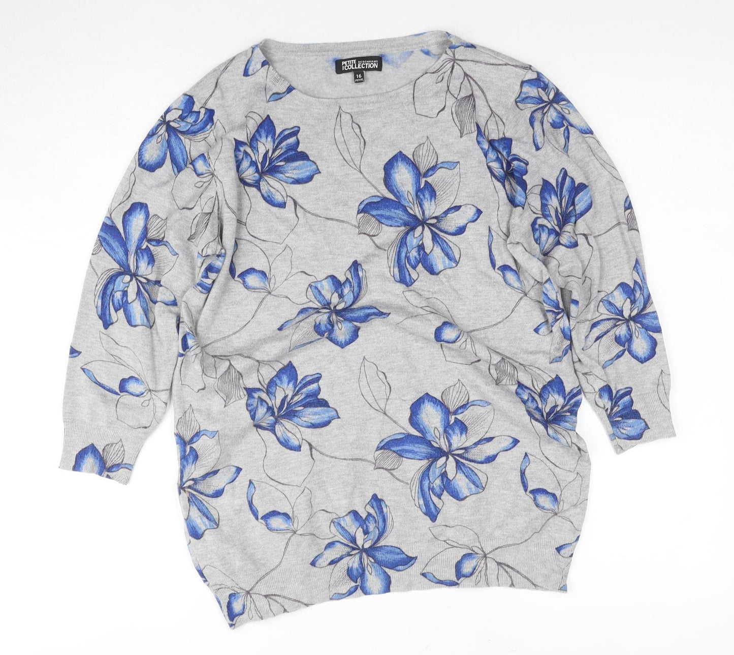 Debenhams Petite Floral Blouse, Grey, Size 16