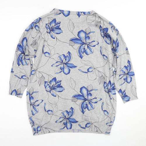 Debenhams Petite Floral Blouse, Grey, Size 16