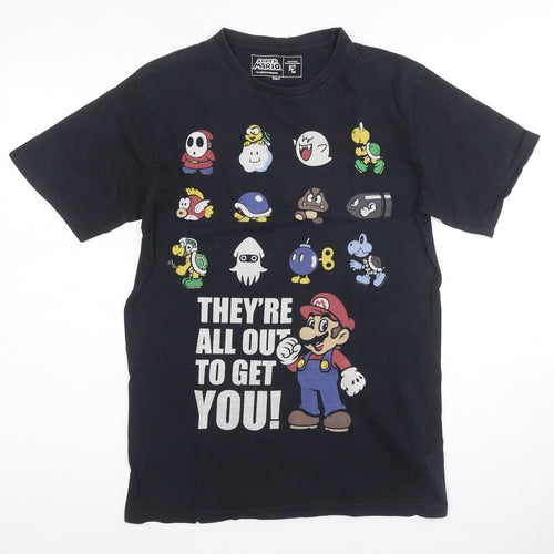 Super Mario Men's Black Graphic T-Shirt Size S
