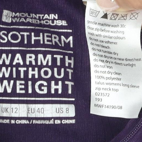 Warmth Weight Women's Purple Zip Neck Top Size 12