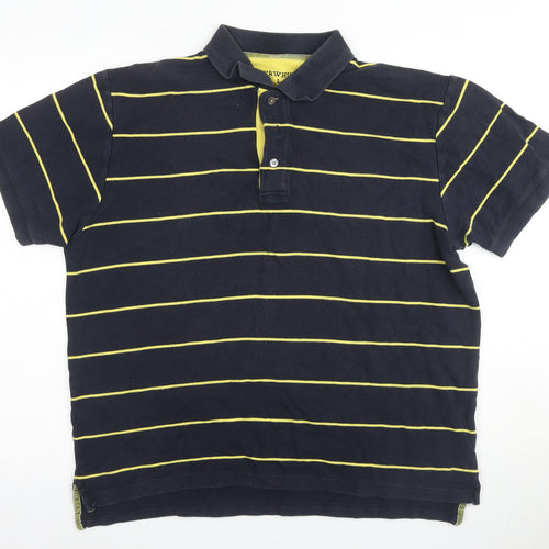 Tyrwhitt Men's Black Striped Polo Shirt Size L