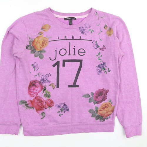 Mango Women's Purple Floral Graphic Pullover Sweatshirt